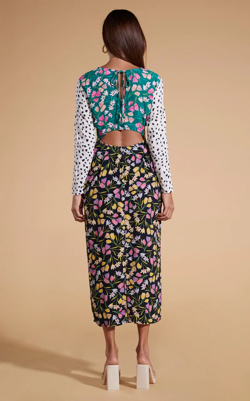 ESTELLA DANCING LEOPARD MIDAXI DRESS IN TULIP AND POLKA DOT MIX