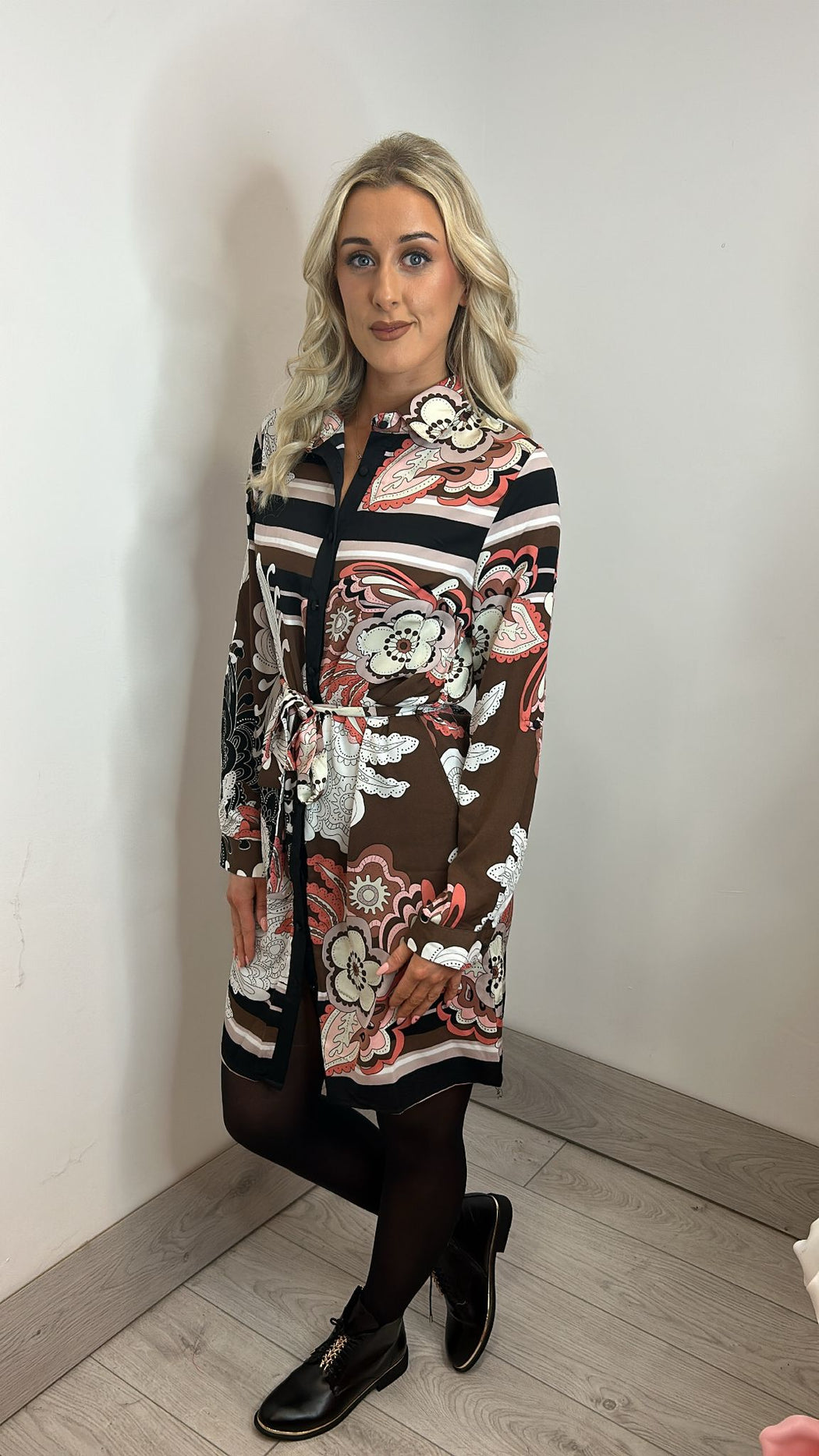 Jennifer Brown Border Print Mini Shirt Dress