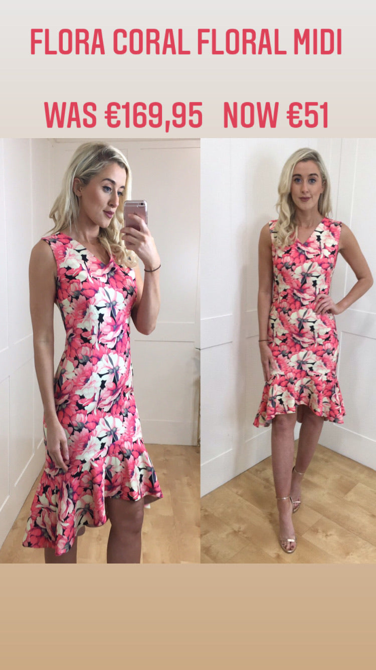 Flora coral floral midi
