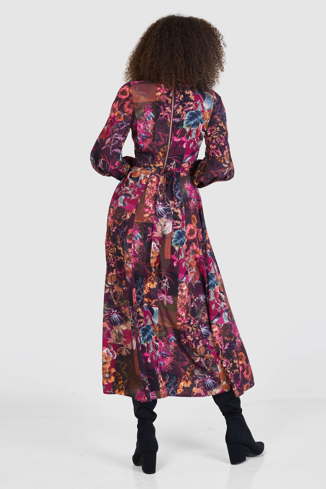 D7606 maroon full skirt wrap dress