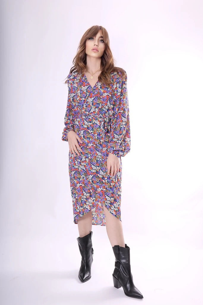 SHRIMP FLORAL DITZY MIDI DRESS traff sale