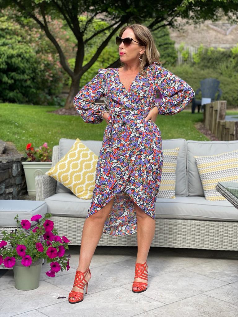 SHRIMP FLORAL DITZY MIDI DRESS traff sale