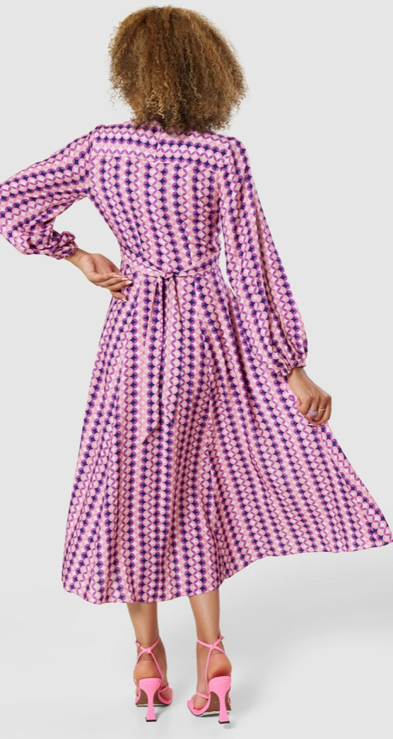D9177 PINK FULL SKIRT WRAP DRESS