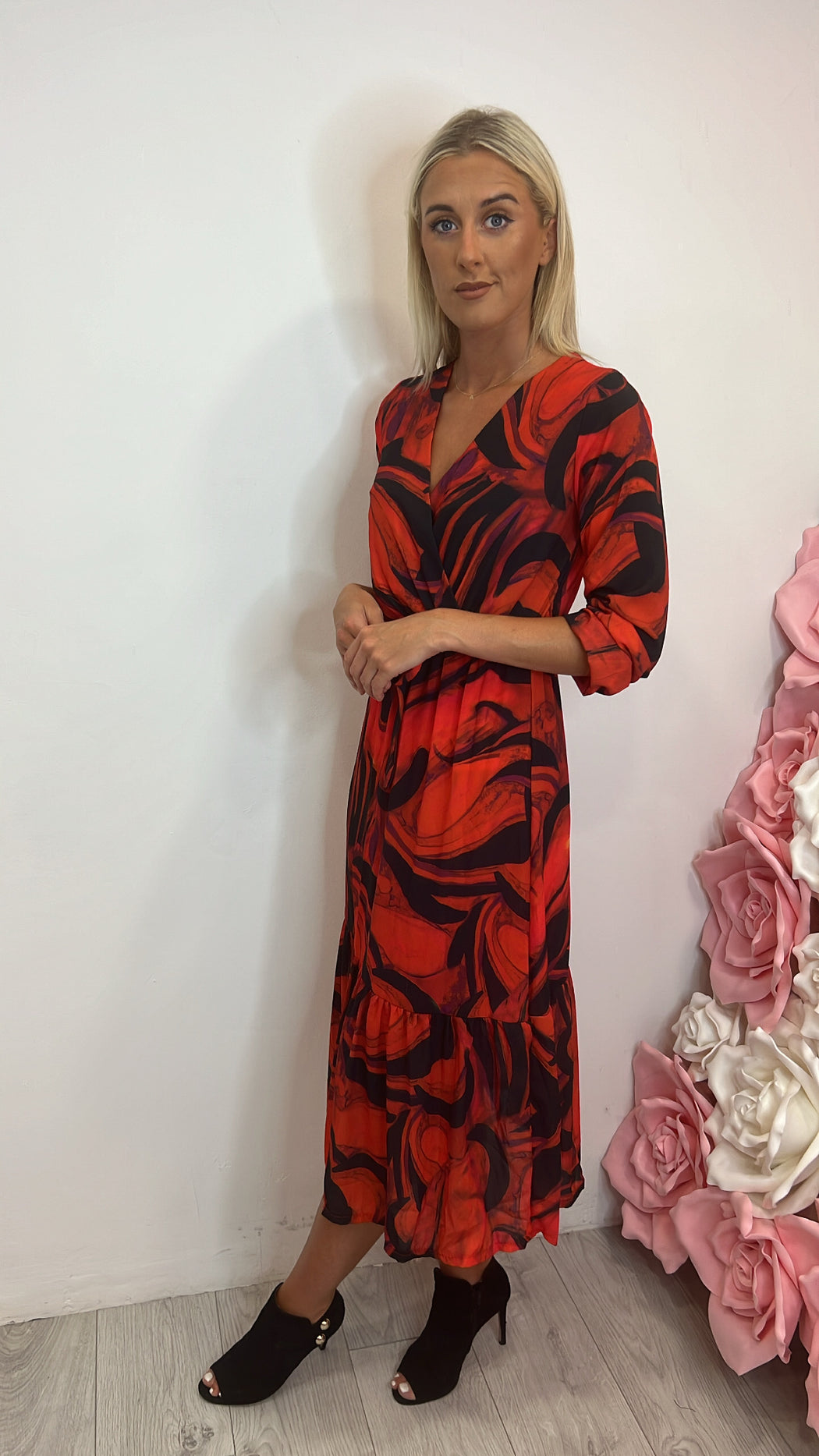 Red Boho Midi Dress