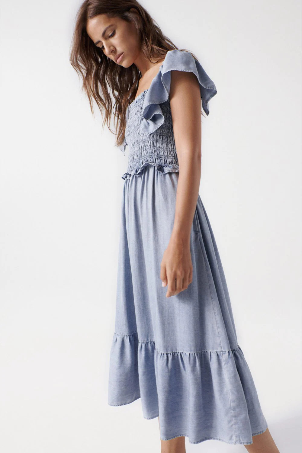 Salsa 126420 denim ruffle sleeve dress sale