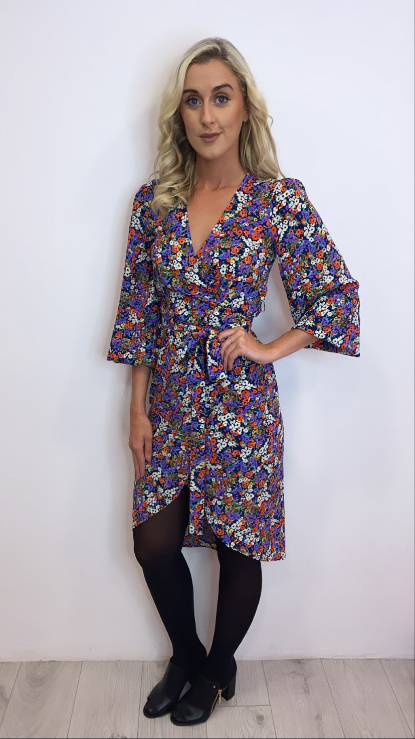 SHRIMP FLORAL DITZY MIDI DRESS traff sale