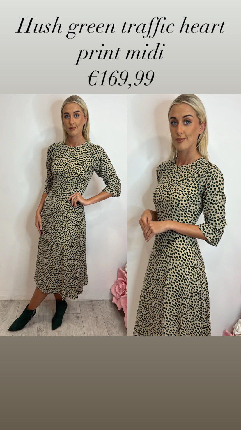 Hush green traffic heart print midi