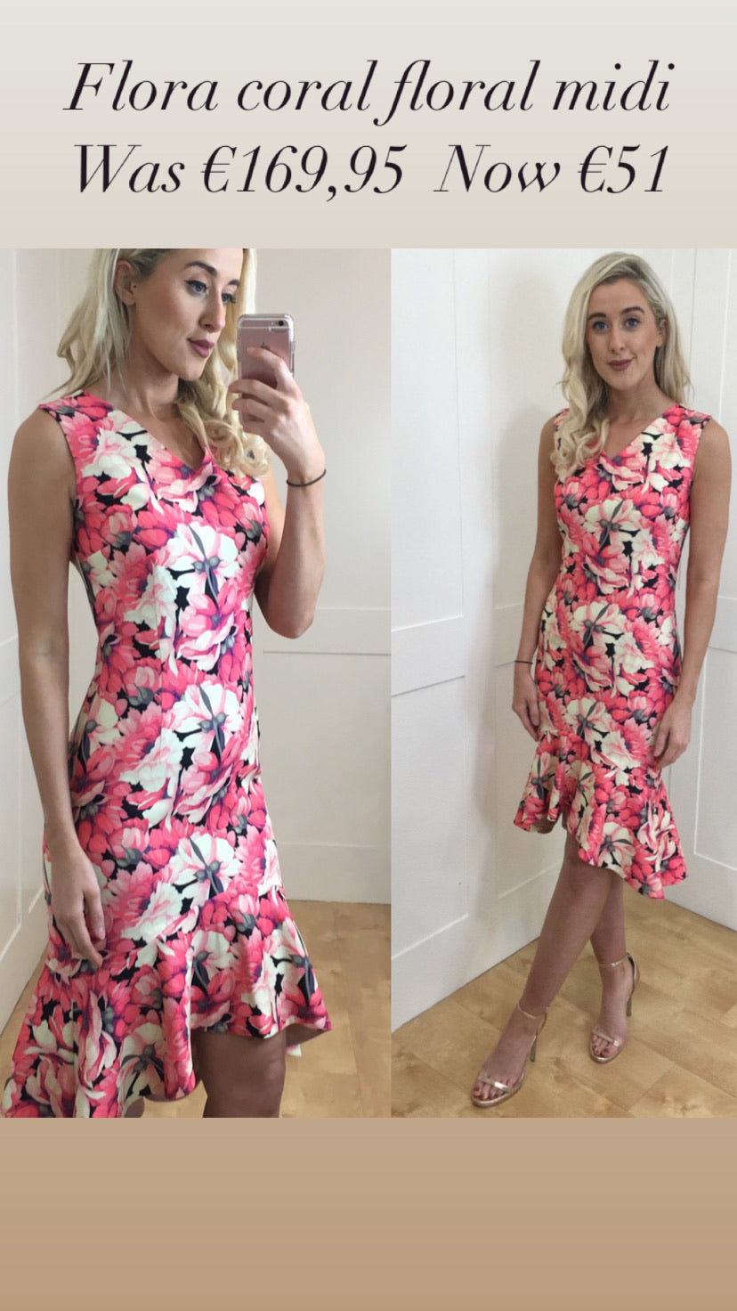 Flora coral floral midi