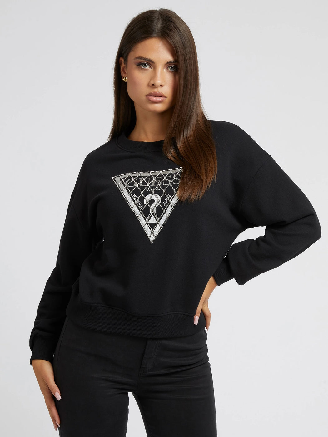 guess black crystal logo sweater