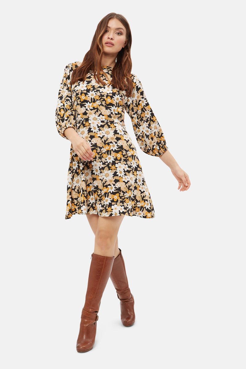 Clara black floral traffic dress