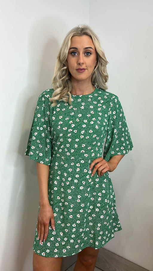Traffic People Misty  Green  Ditzy Floral Print Dress