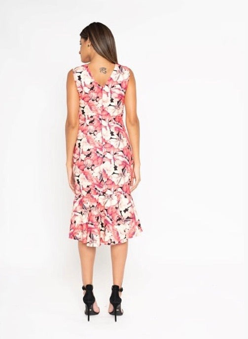 Flora coral floral midi