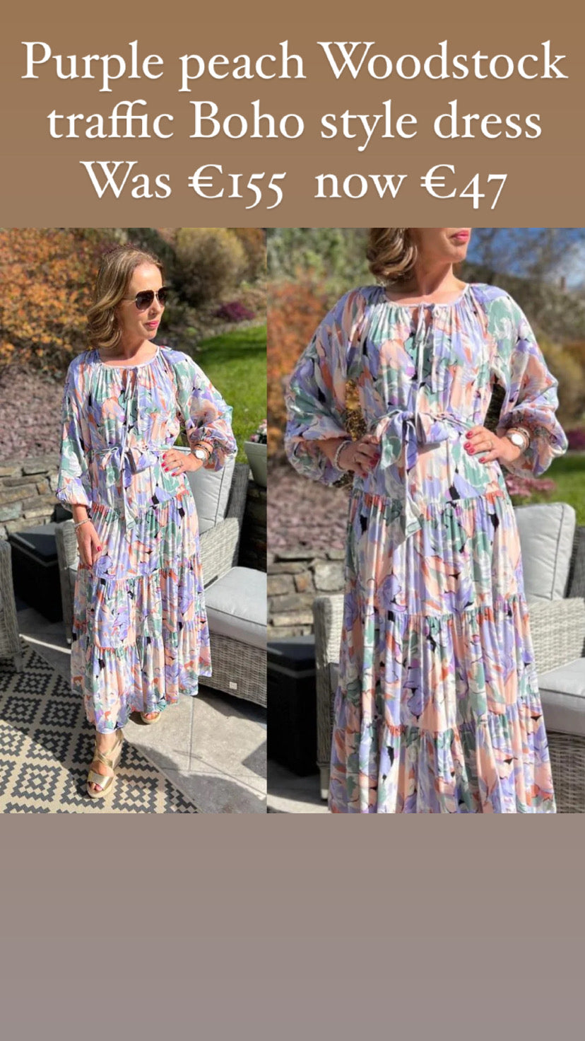 Purple peach Woodstock traffic Boho style dress