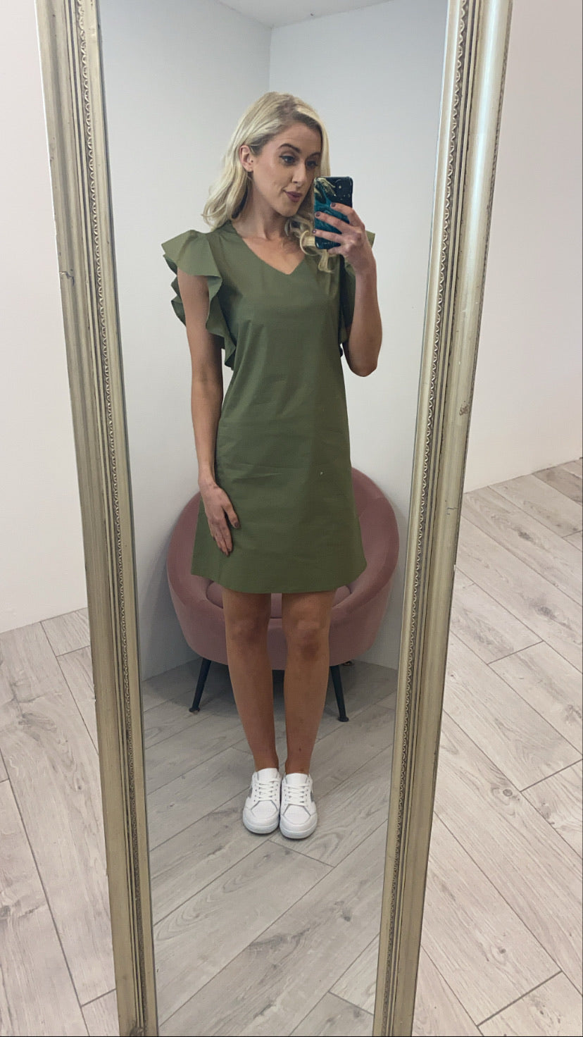 Mel khaki frill sleeve sale shift dress