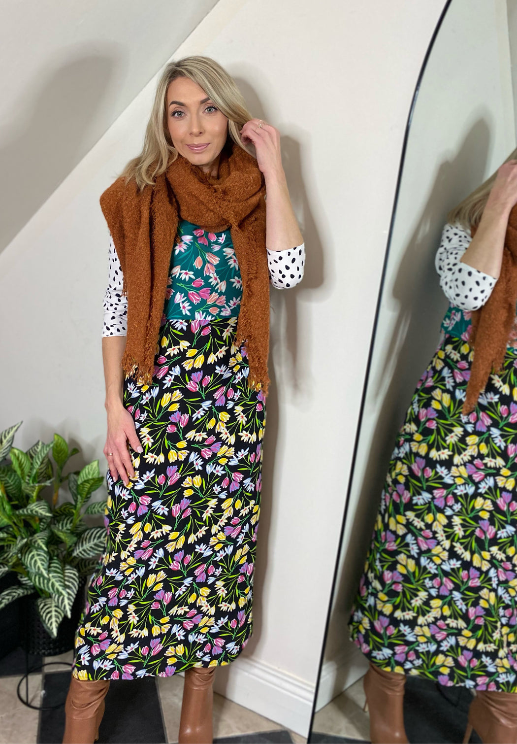 ESTELLA DANCING LEOPARD MIDAXI DRESS IN TULIP AND POLKA DOT MIX