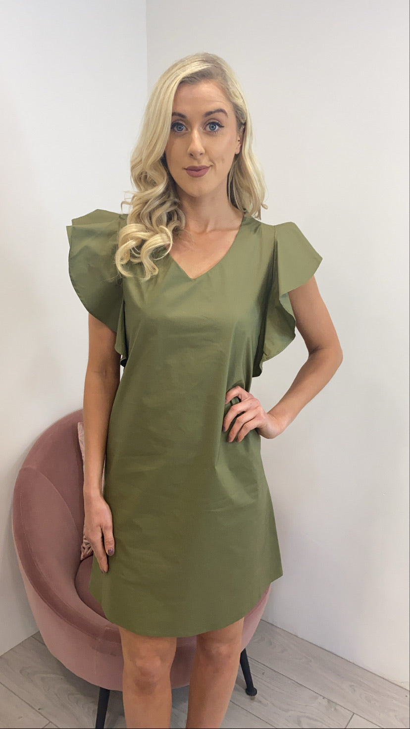 Mel khaki frill sleeve sale shift dress