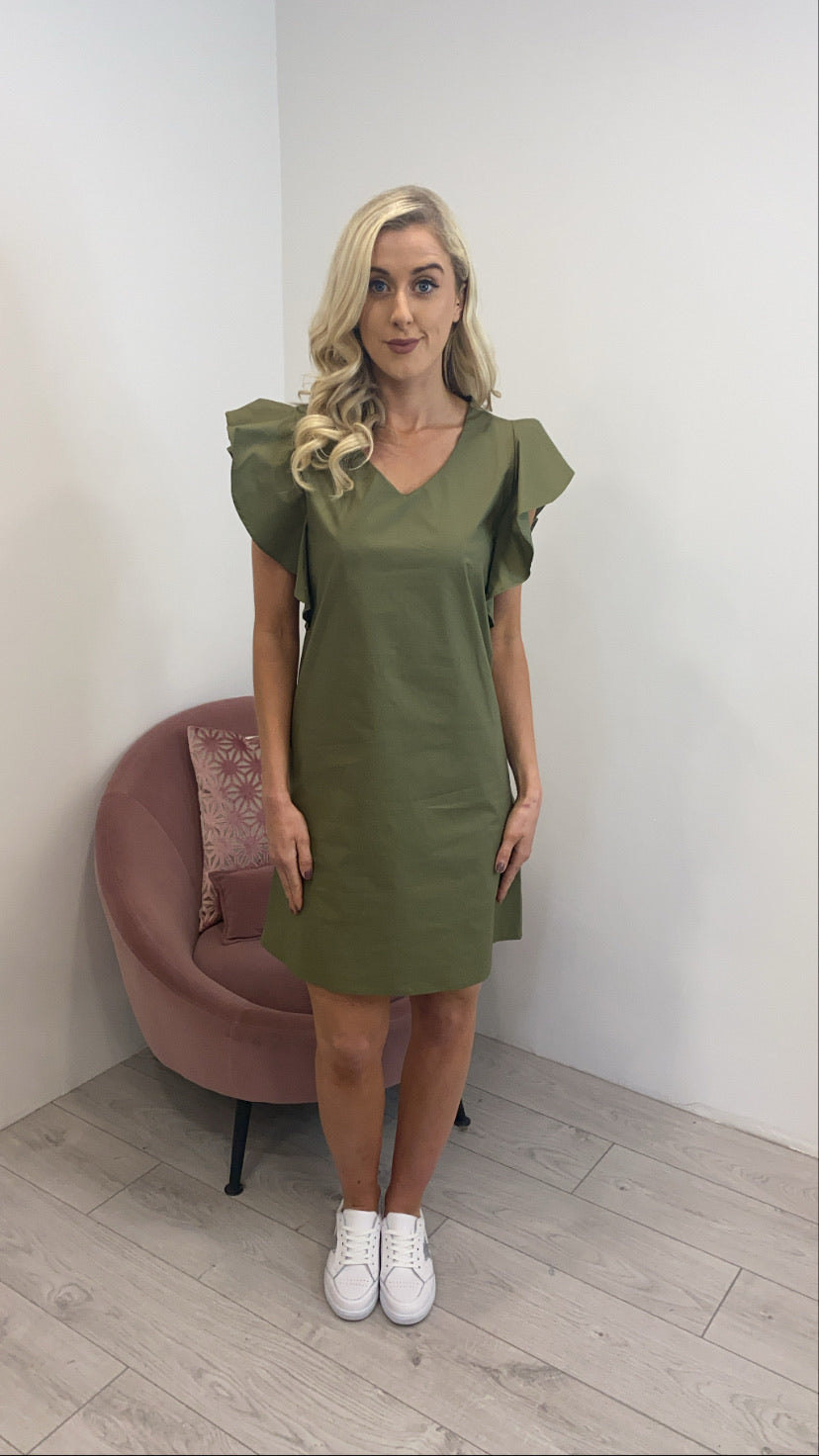 Mel khaki frill sleeve sale shift dress