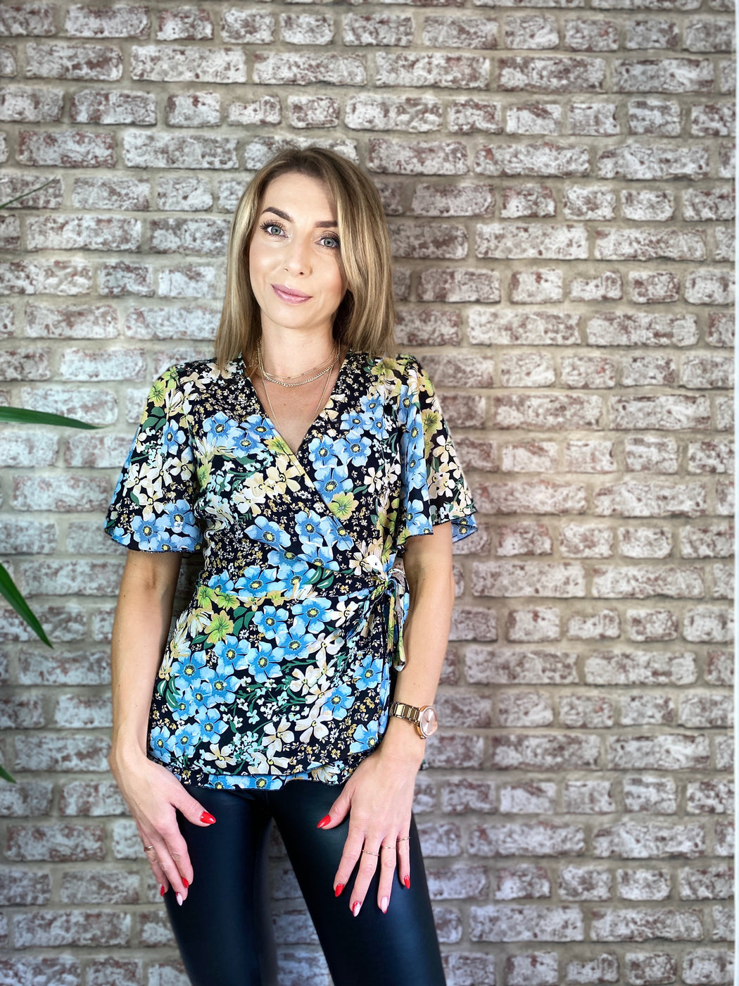 Ophelia blue floral Tie Side Wrap Top GIM sale