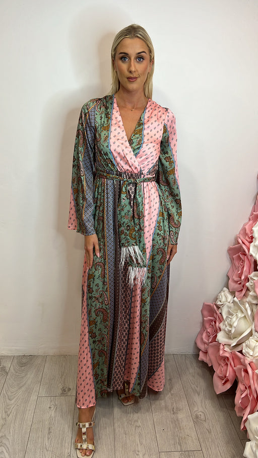 ssa2364 Sarte pink green print maxi dress