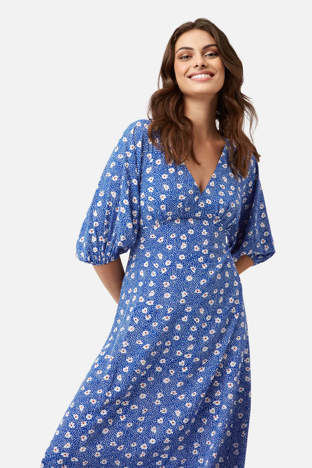 Traffic People Gloria Blue Ditzy Floral Print Midi Dress