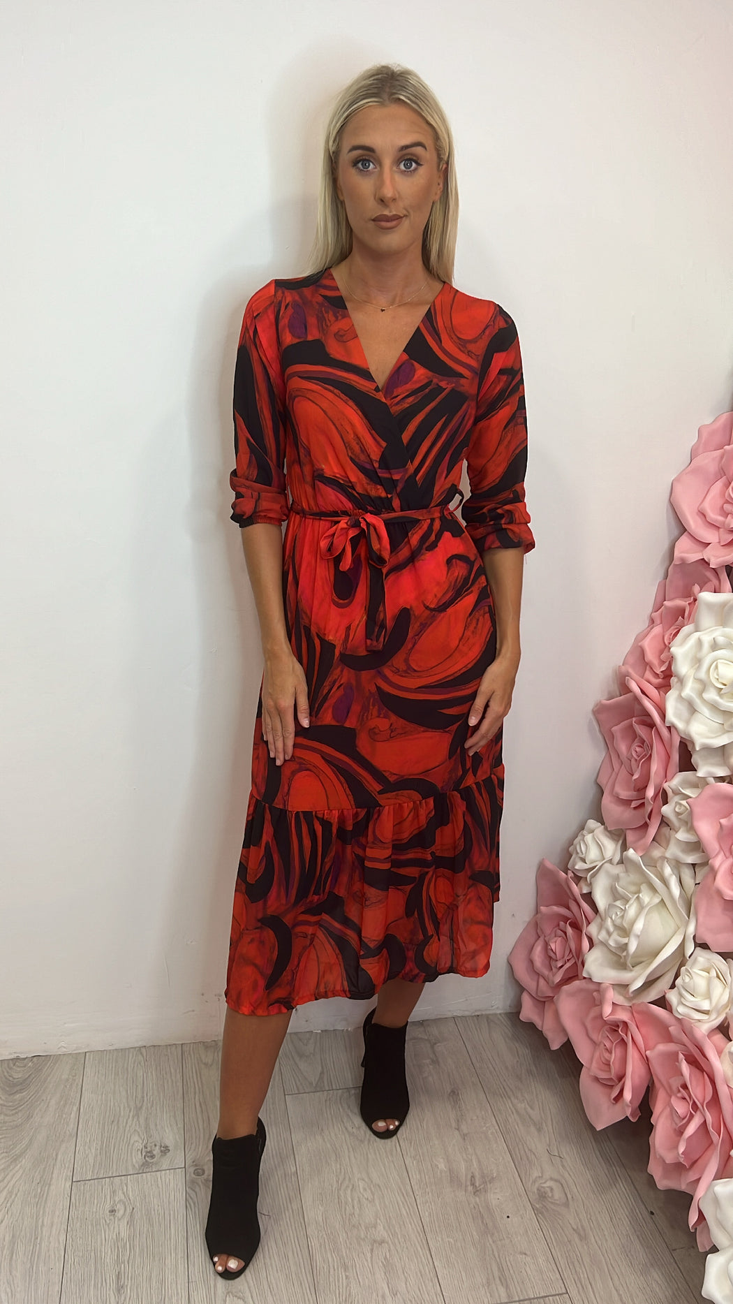 Red Boho Midi Dress