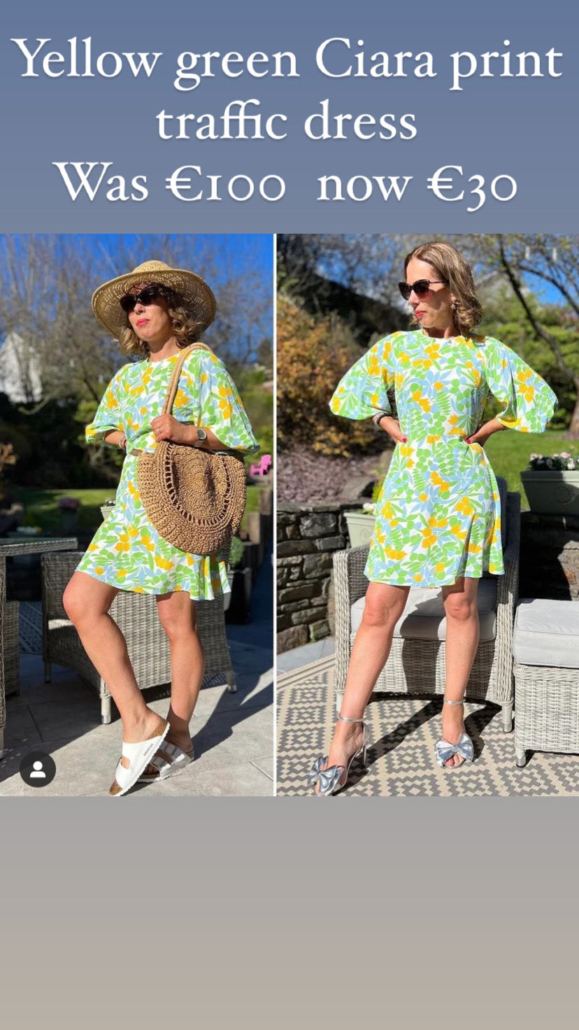 Yellow green Ciara print traffic dress