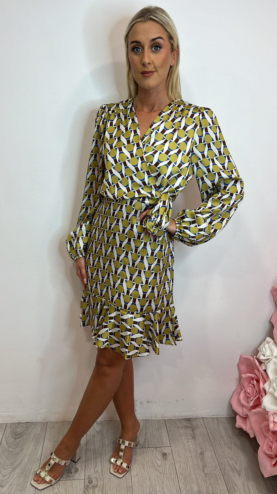 91139 fly girl green brown print dress