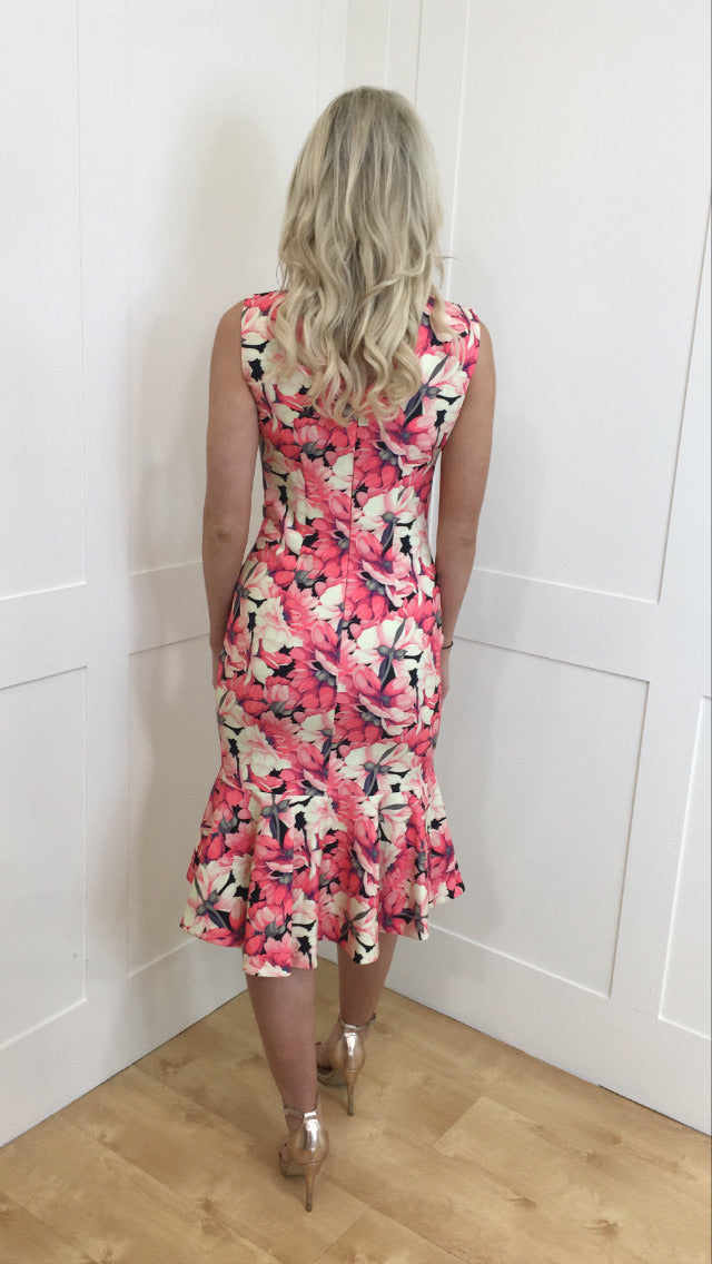 Flora coral floral midi