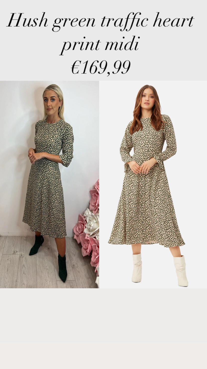Hush green traffic heart print midi