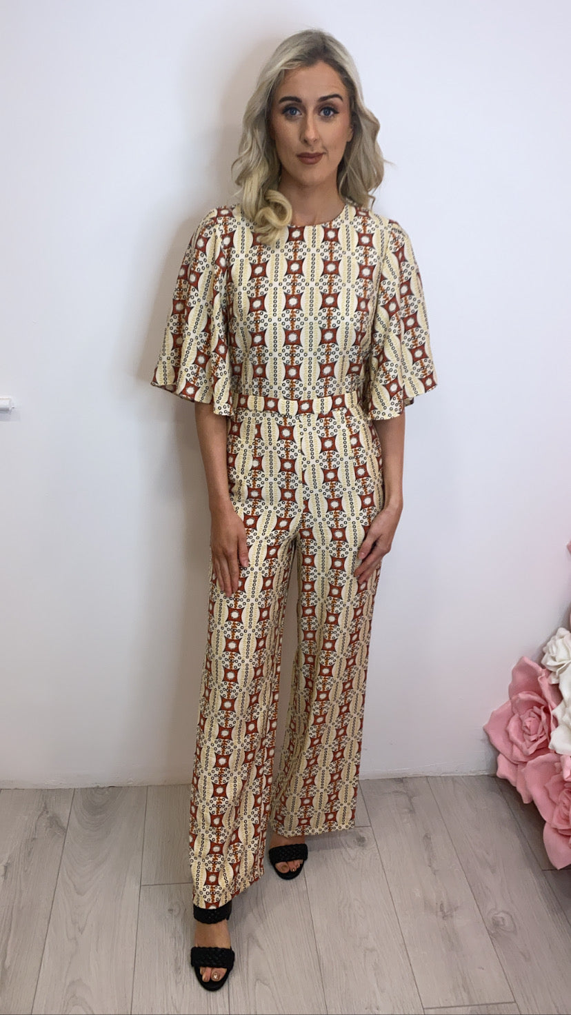 Cleo cream print traffic jumpsuit