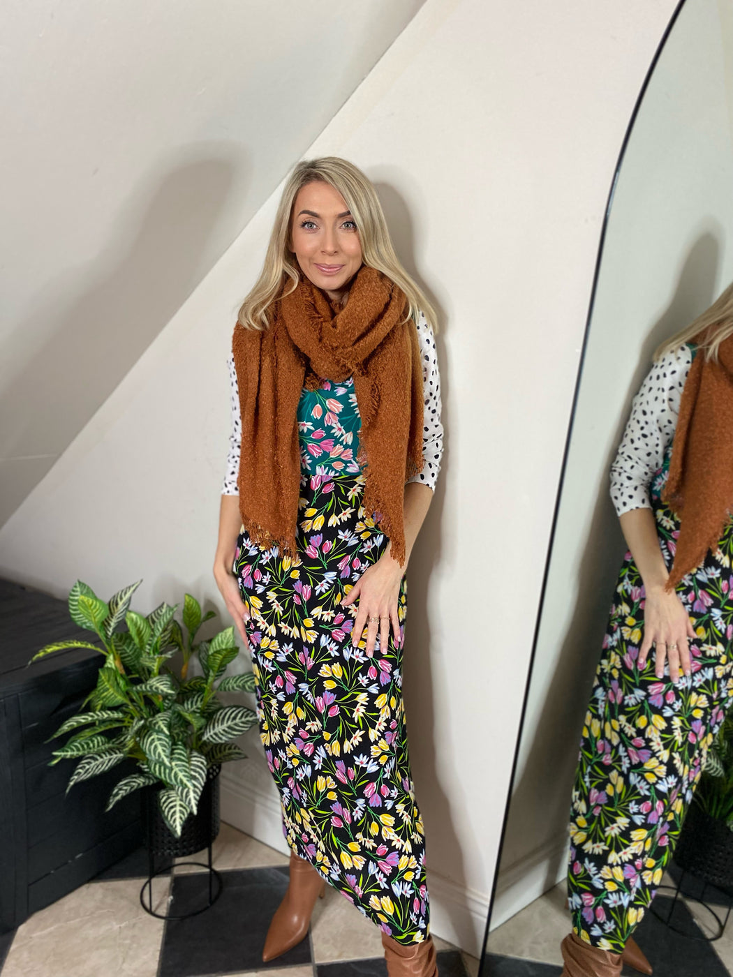 ESTELLA DANCING LEOPARD MIDAXI DRESS IN TULIP AND POLKA DOT MIX