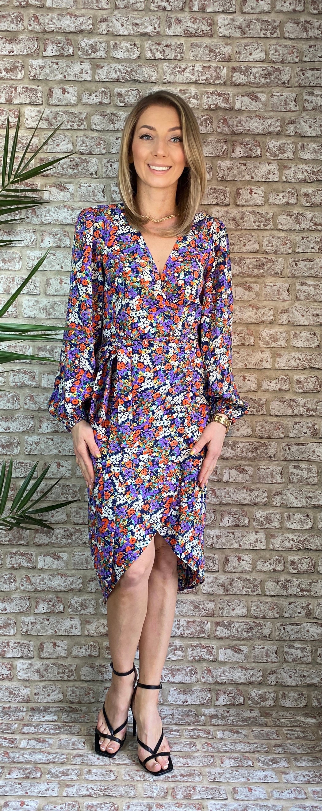 SHRIMP FLORAL DITZY MIDI DRESS traff sale