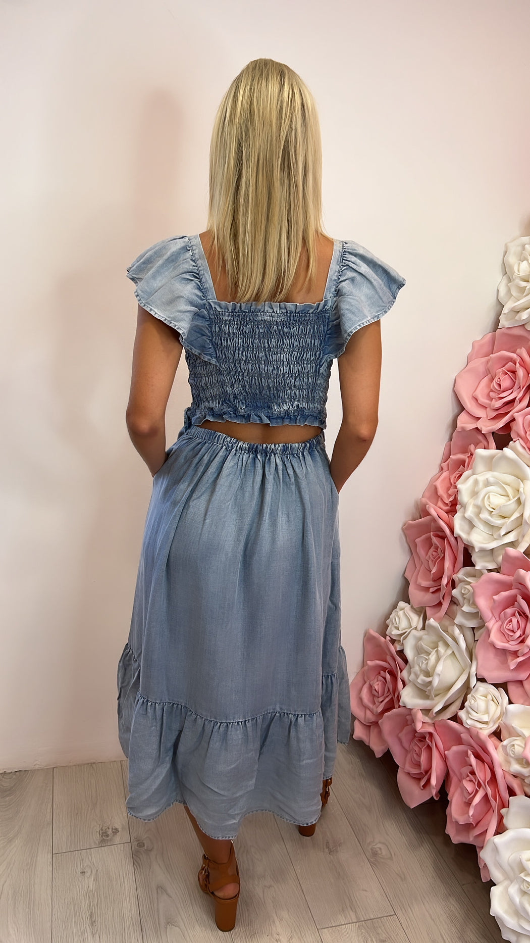 Salsa 126420 denim ruffle sleeve dress sale
