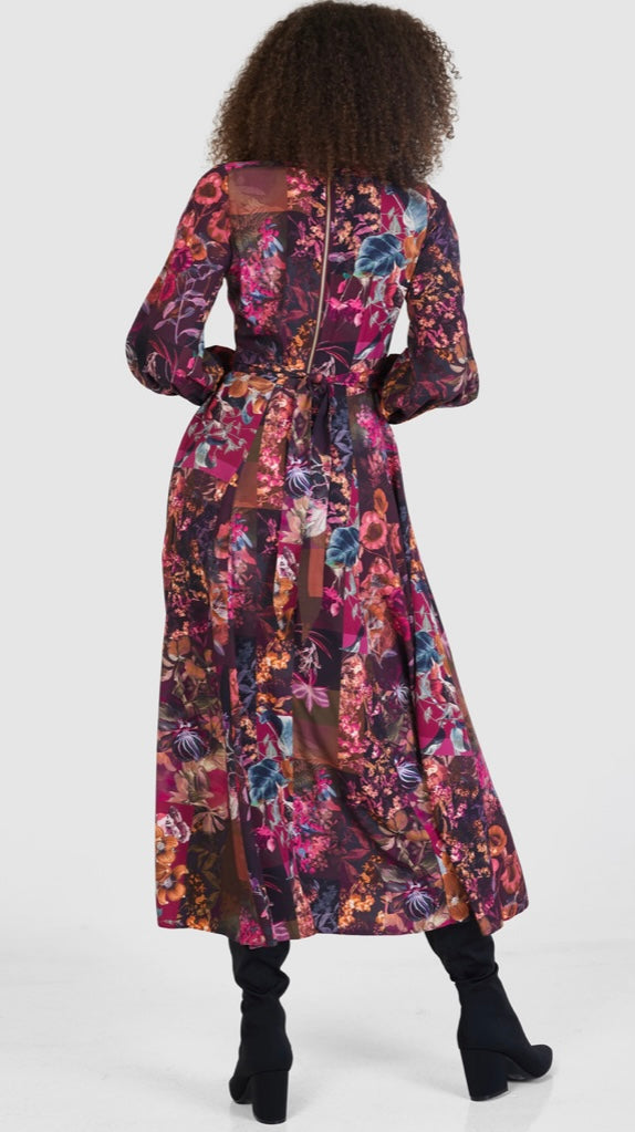 D7606 maroon full skirt wrap dress