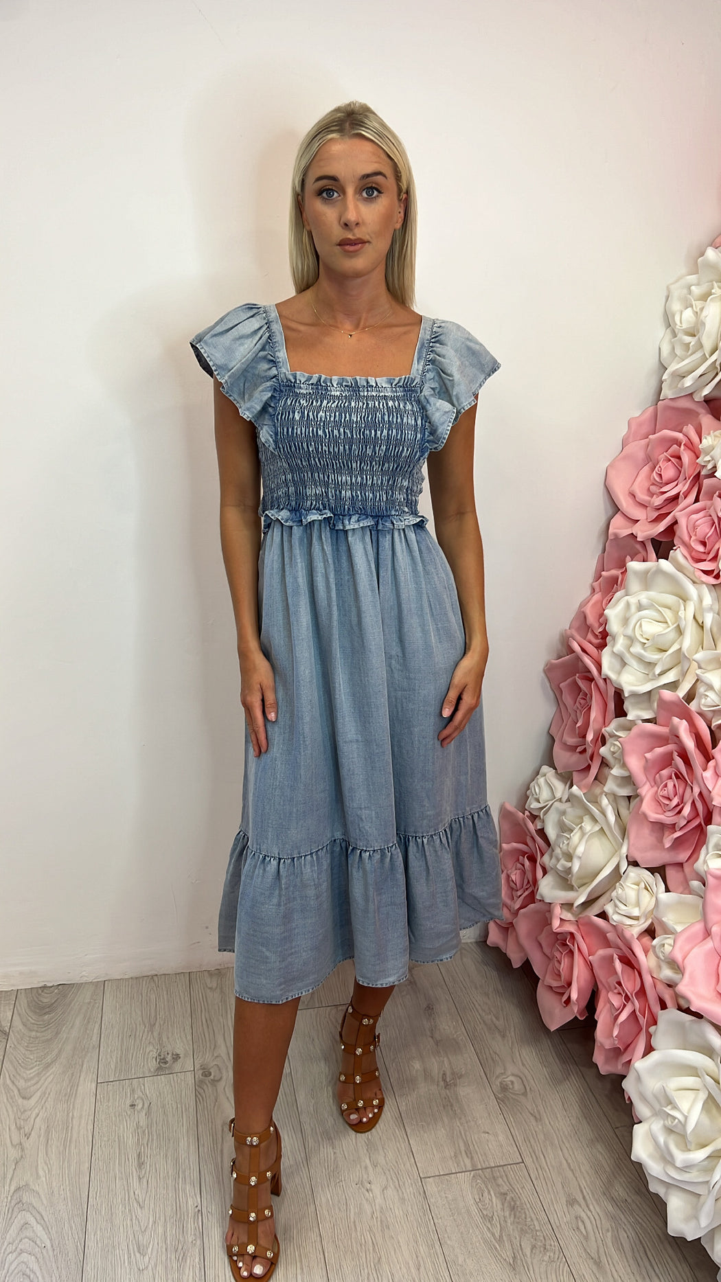 Salsa 126420 denim ruffle sleeve dress sale