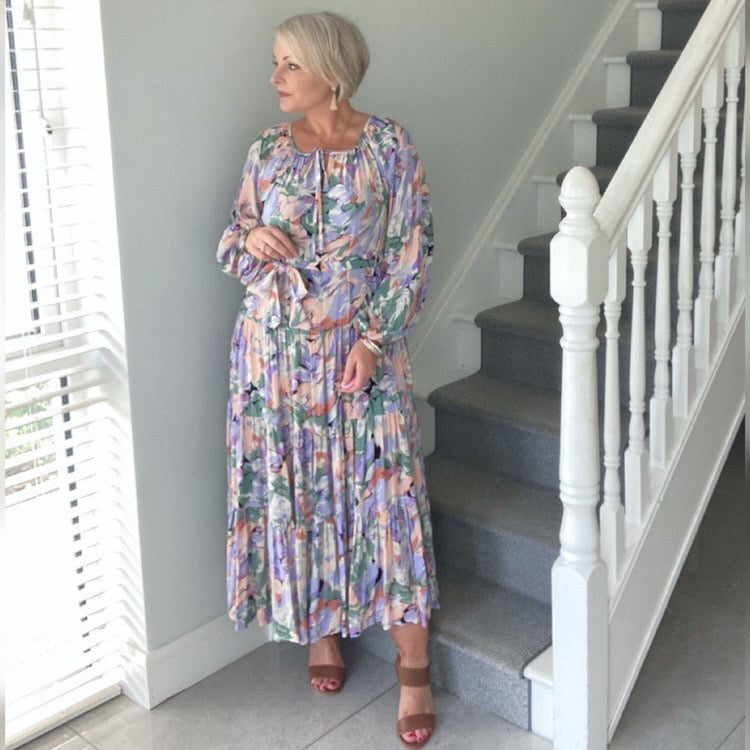 Purple peach Woodstock traffic Boho style dress