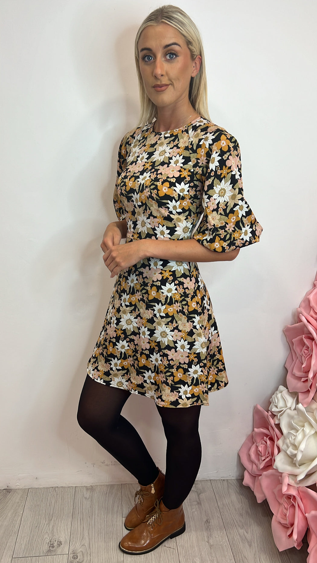 Clara black floral traffic dress