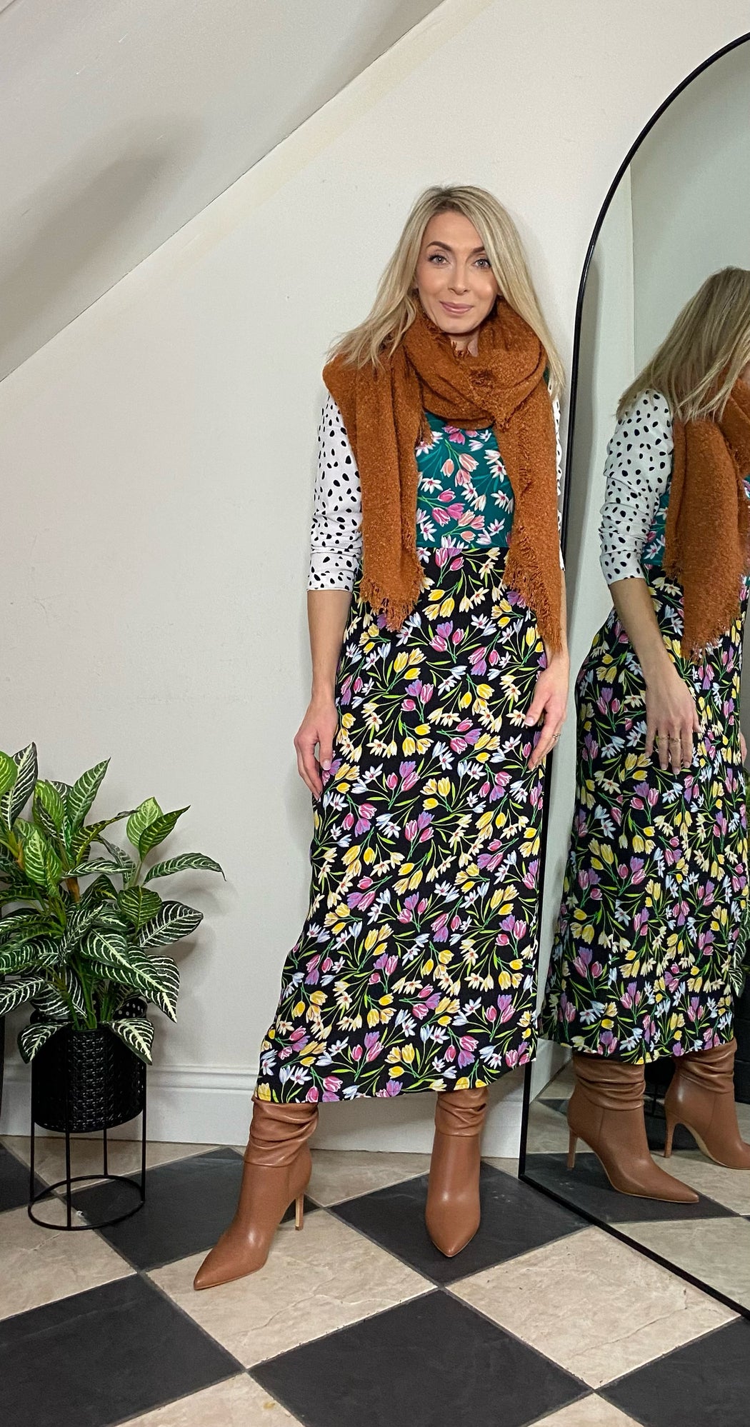 ESTELLA DANCING LEOPARD MIDAXI DRESS IN TULIP AND POLKA DOT MIX