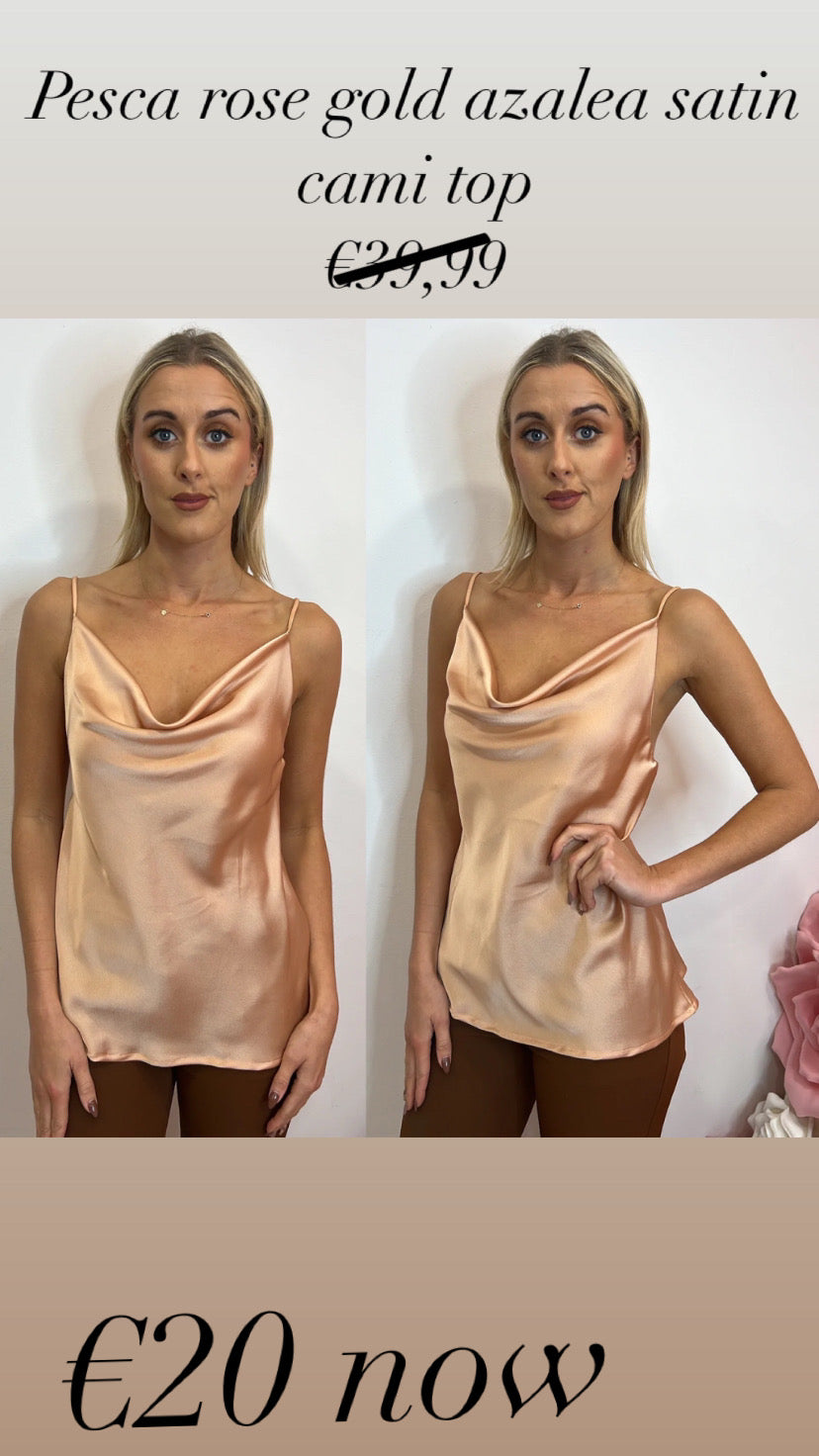 Pesca rose gold azalea satin cami top