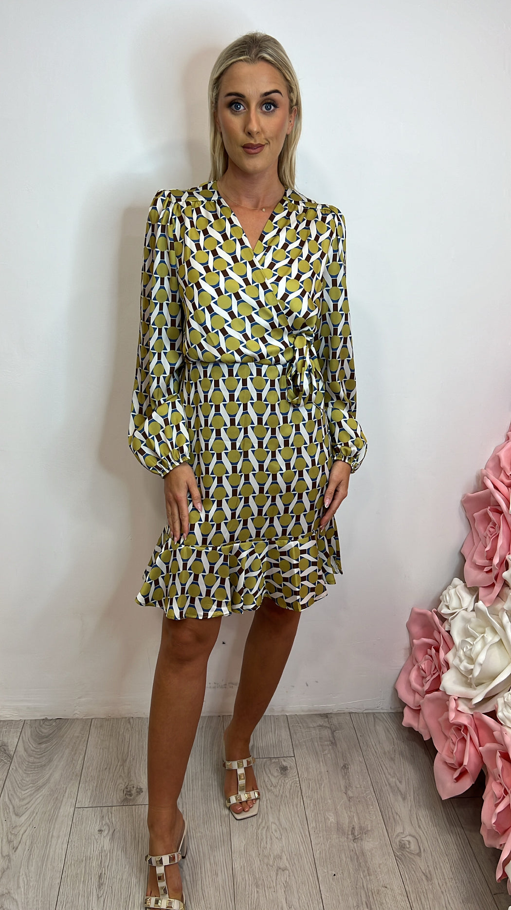 91139 fly girl green brown print dress