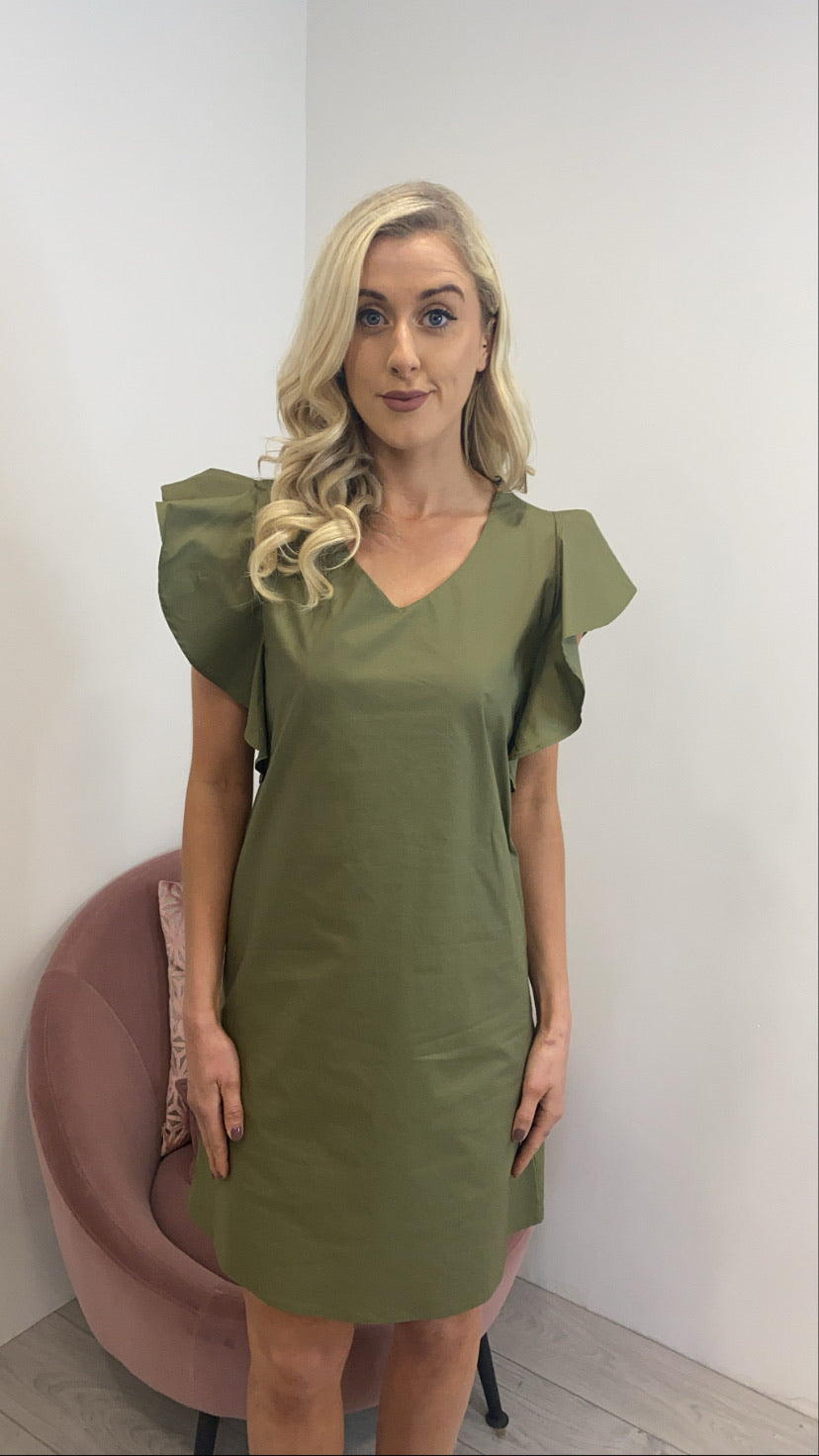 Mel khaki frill sleeve sale shift dress