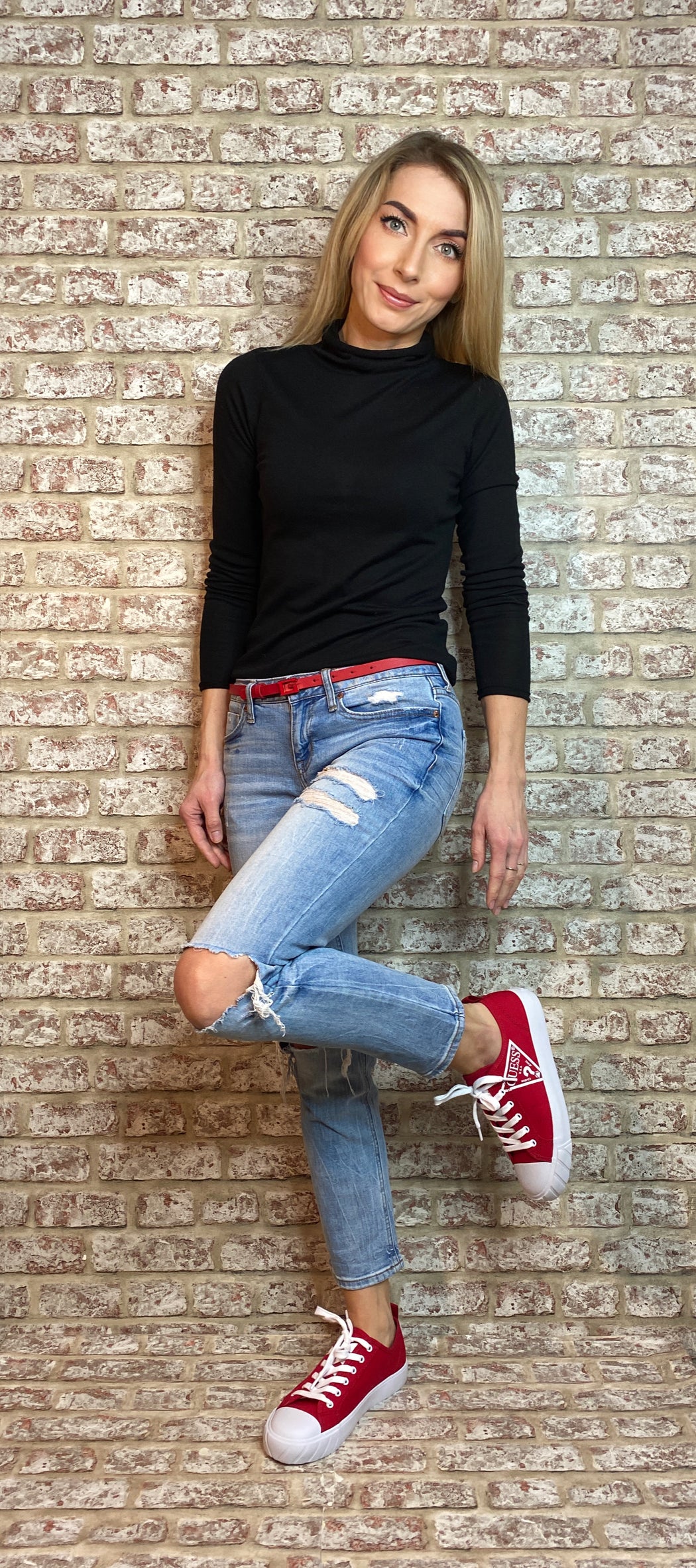 BW7577LEA15 Red guess logo g belt