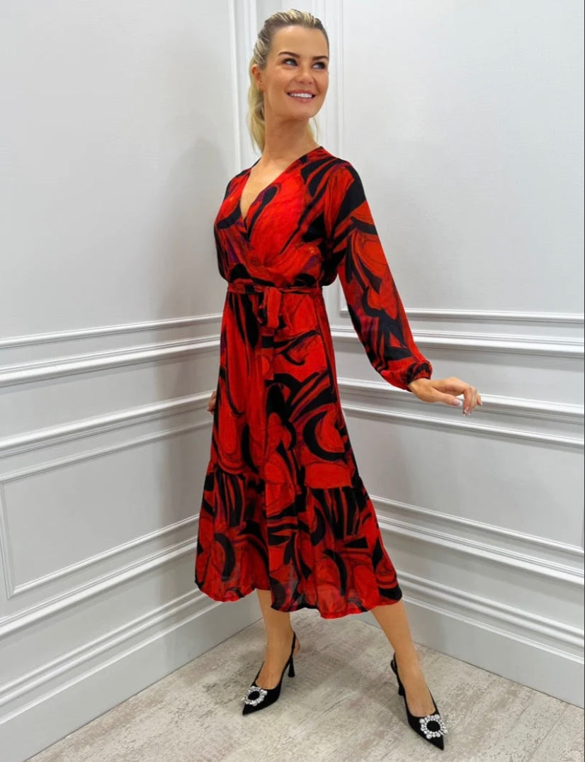 Red Boho Midi Dress