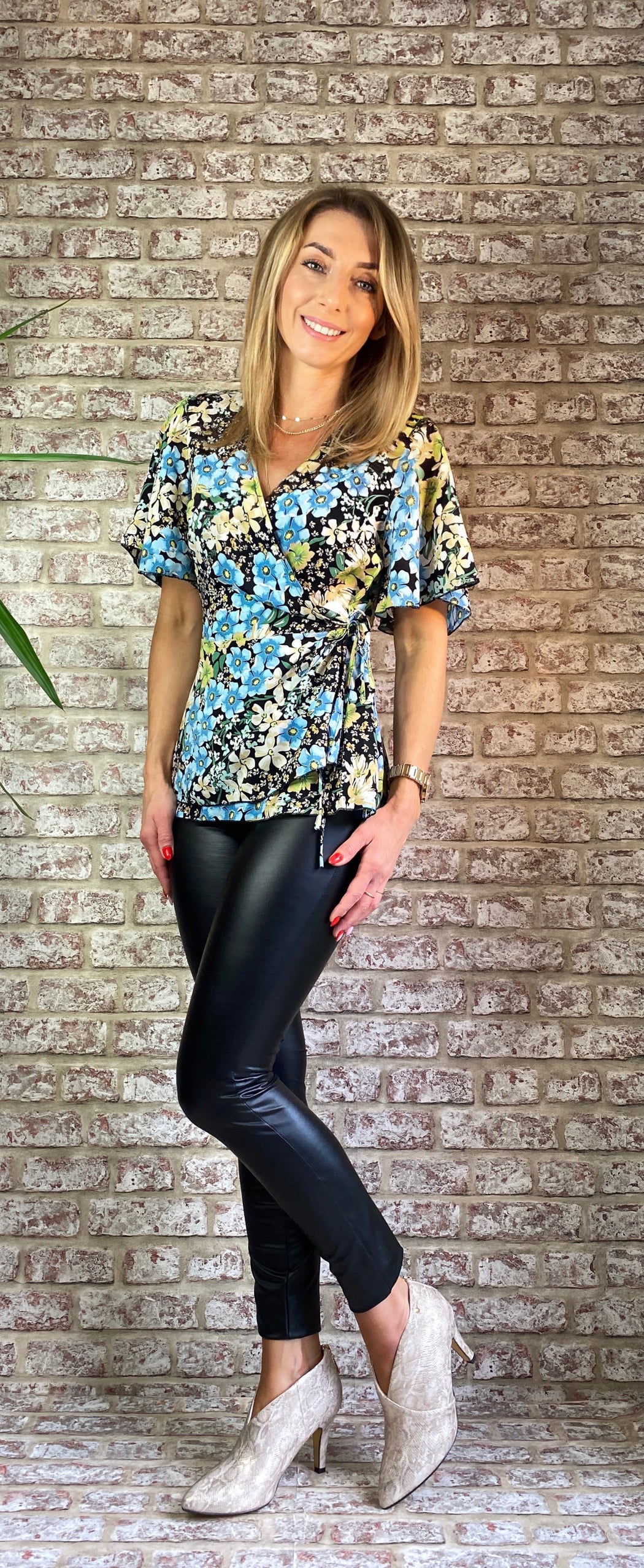 Ophelia blue floral Tie Side Wrap Top GIM sale