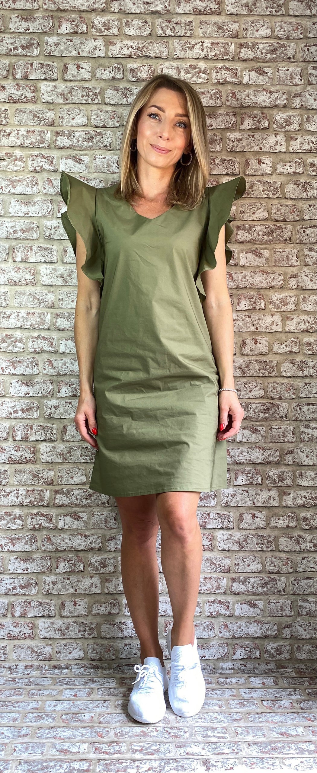 Mel khaki frill sleeve sale shift dress