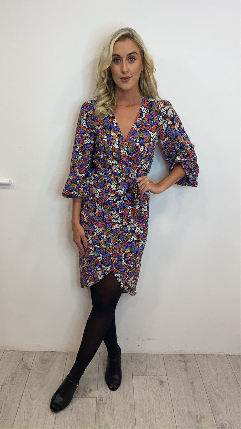 SHRIMP FLORAL DITZY MIDI DRESS traff sale