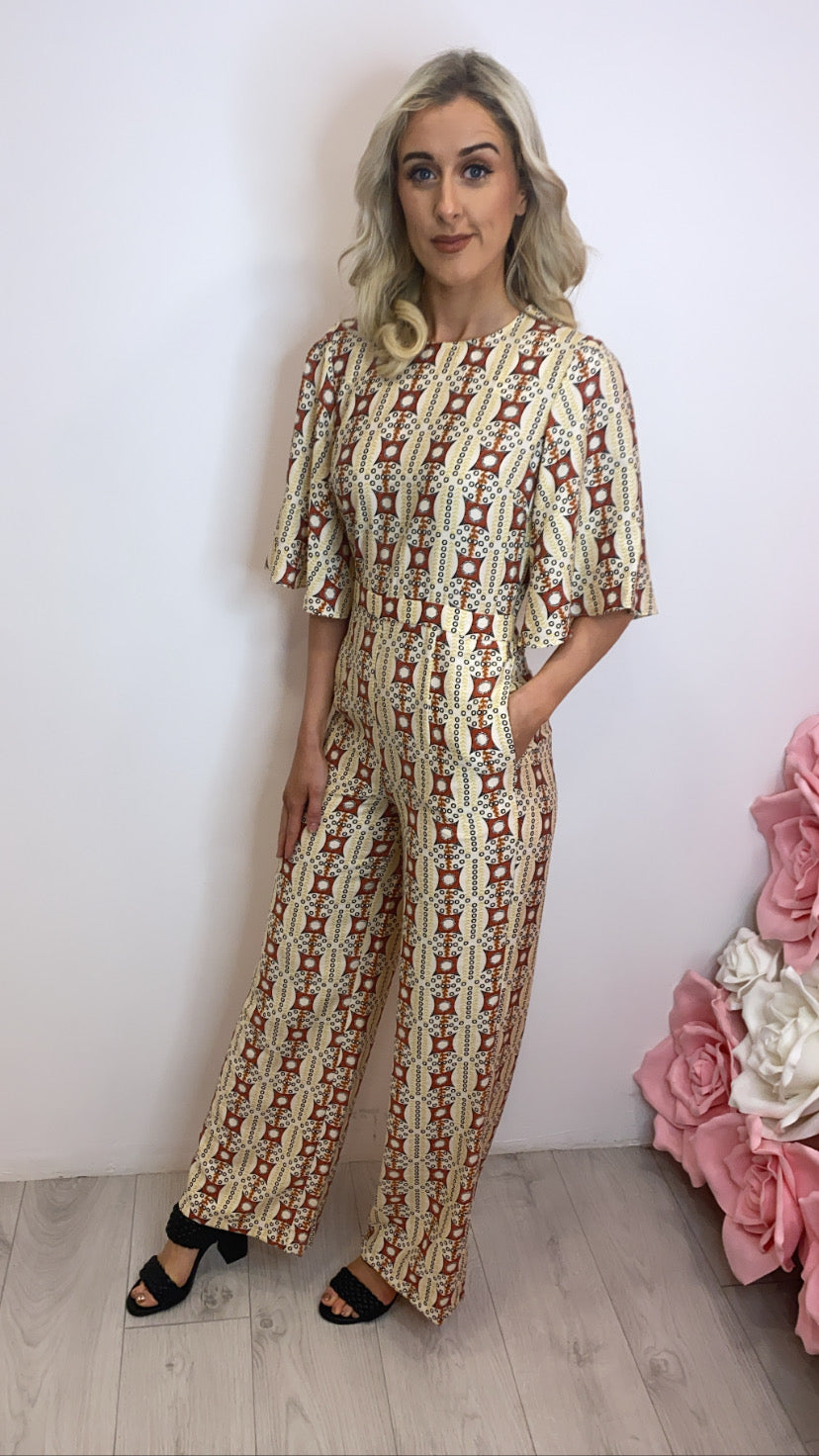 Cleo cream print traffic jumpsuit