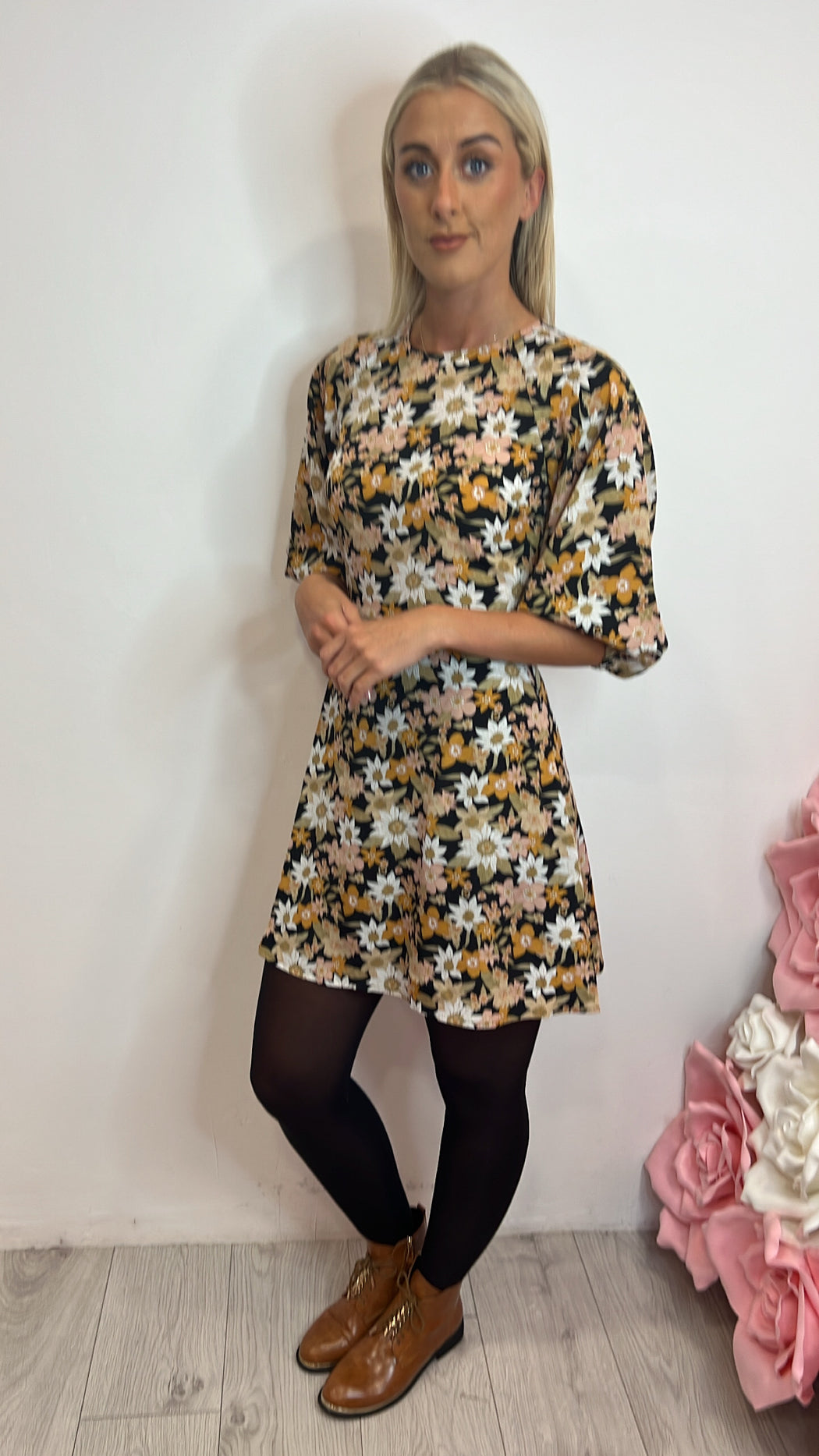 Clara black floral traffic dress