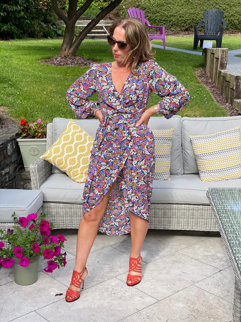 SHRIMP FLORAL DITZY MIDI DRESS traff sale