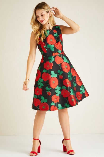 Multi Jacquard Rose Dress